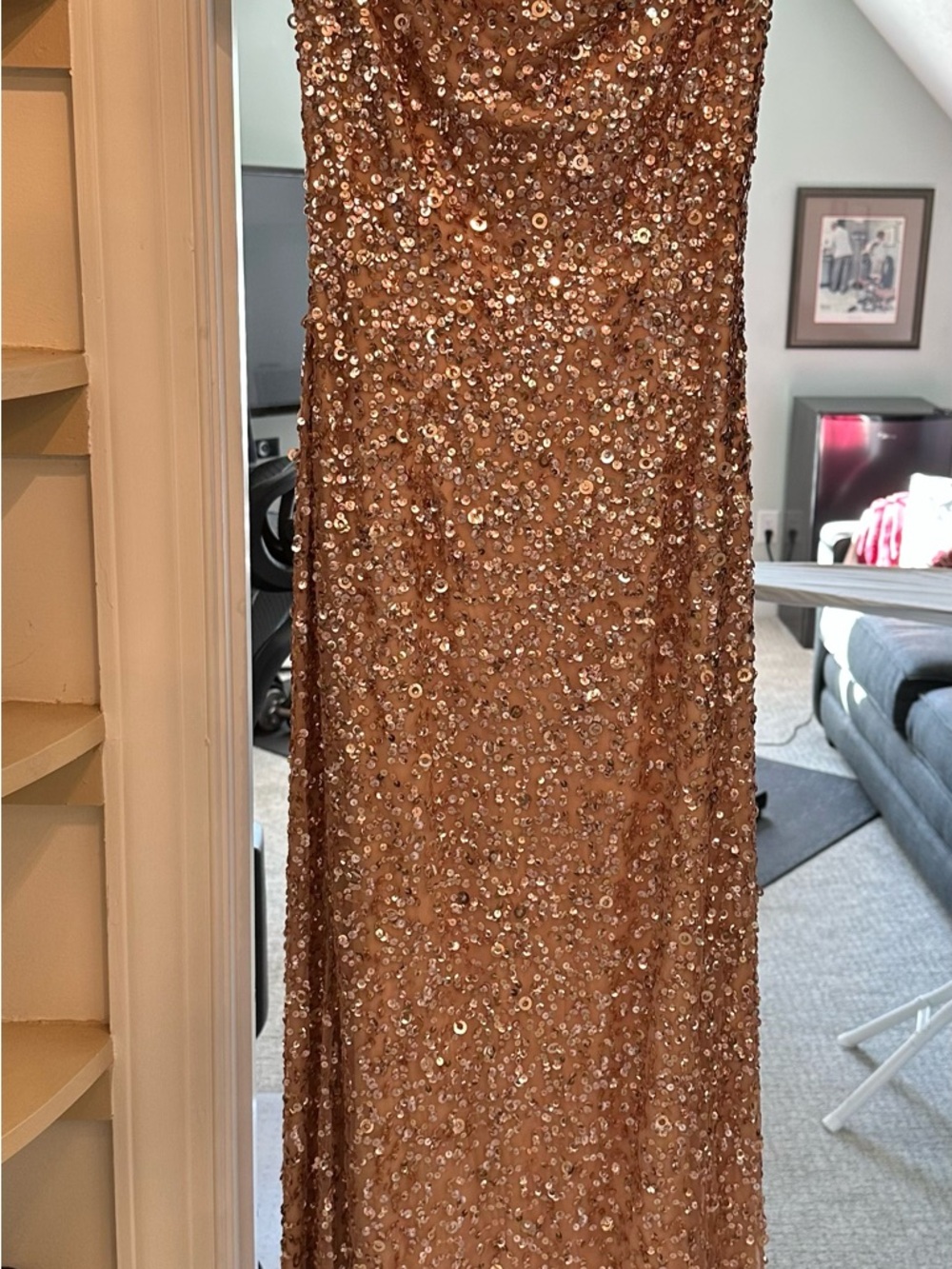 Adrianna Papell Rose Gold Sequin Evening Gown